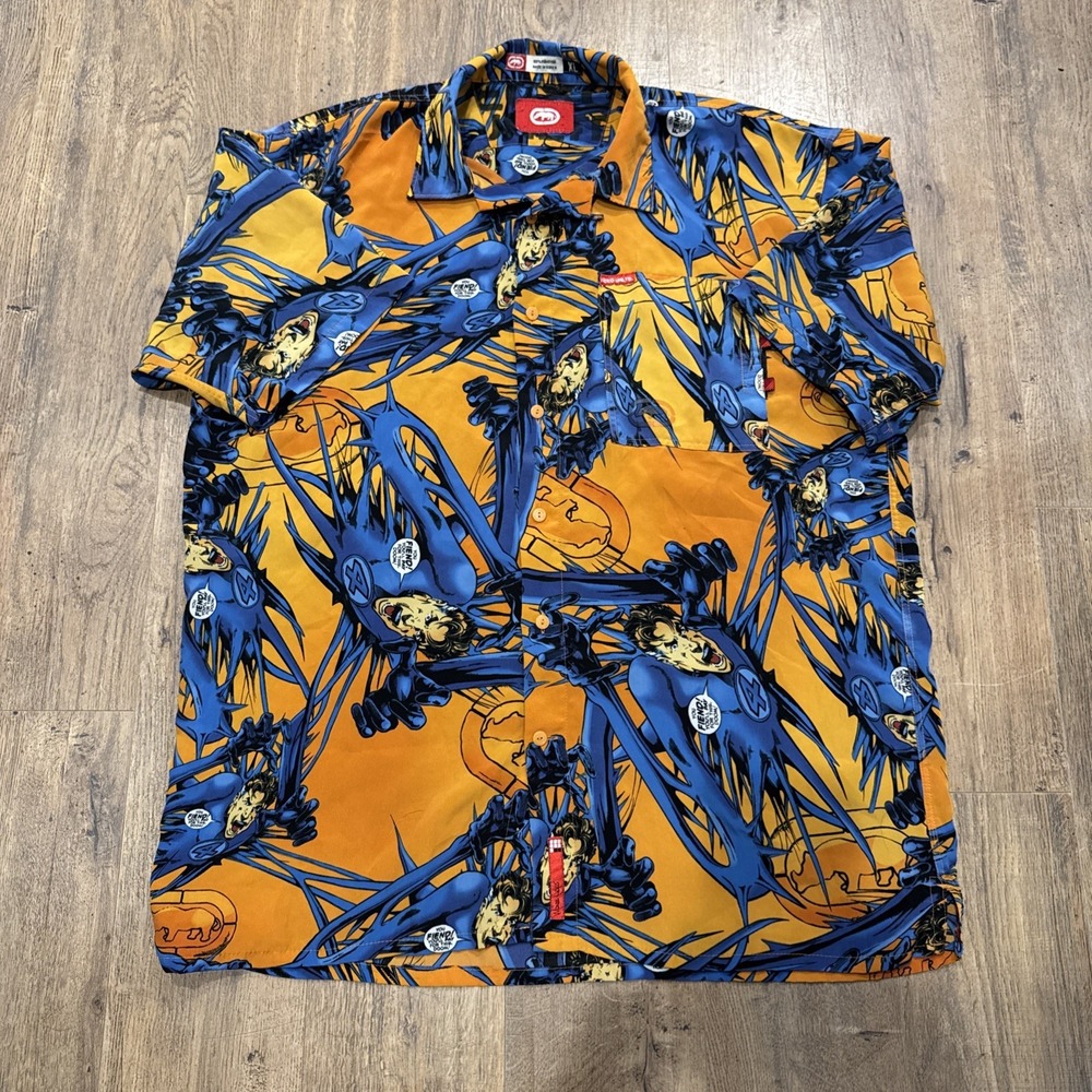 Ecko Marvel Shirt Men's XL AOP Y2K Fantastic Four 4 Comic Book Button Up Shirt